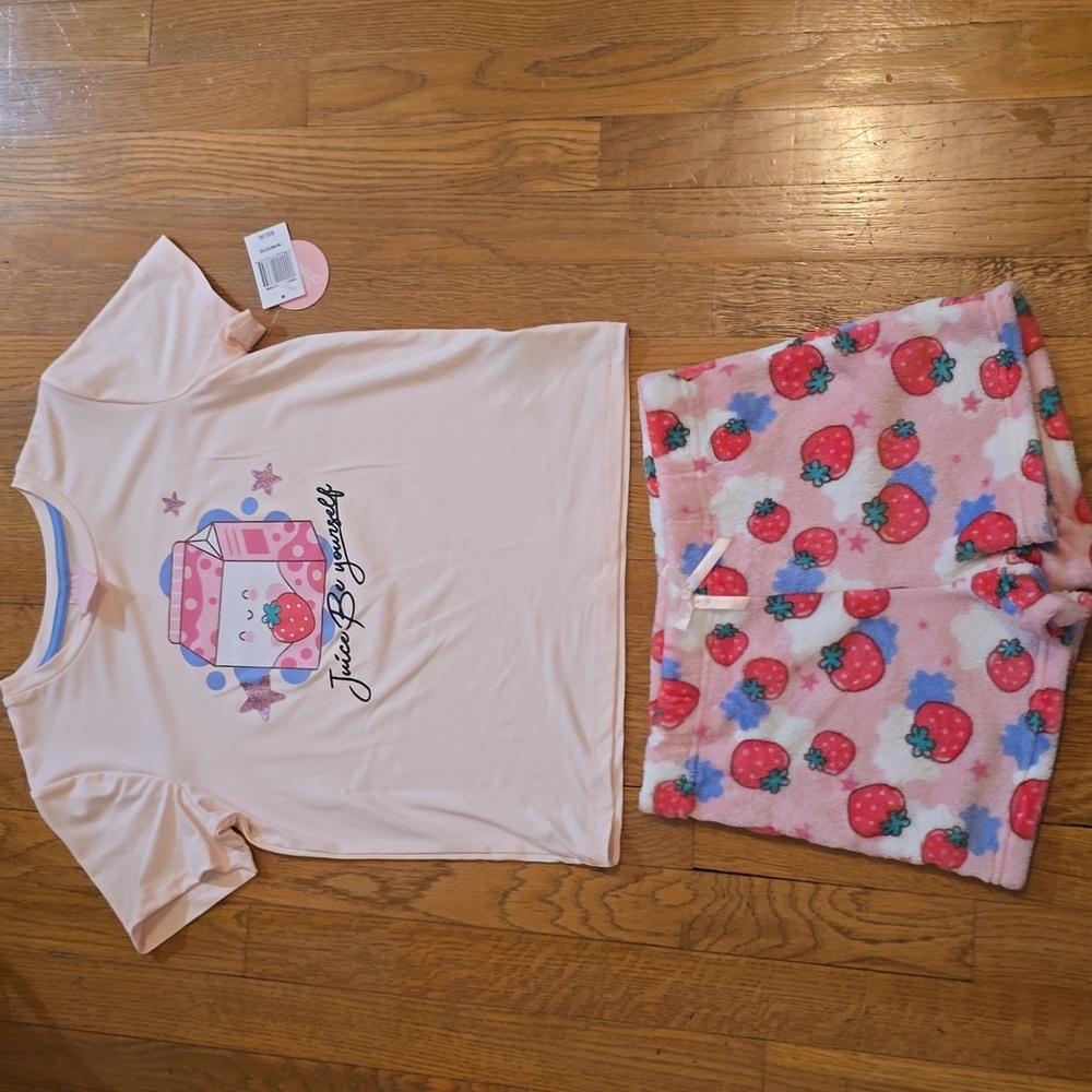 DOTS & DREAMS GIRL'S PINK "JUICE BE YOURSELF" SHORT SLEEVES SLEEP SET MEDIUM